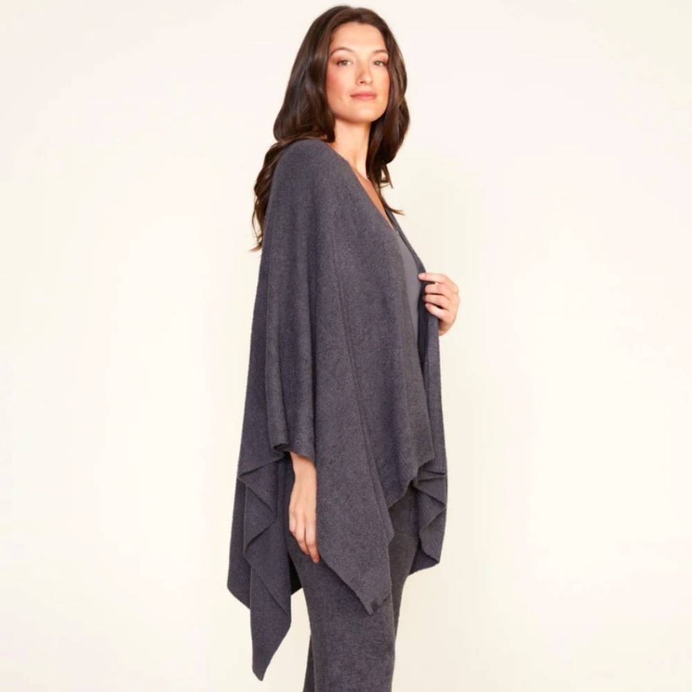 Barefoot Dreams CozyChic Lite Poncho Open Front Wrap Indigo Pacific Blue OS